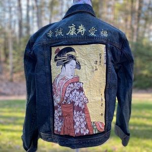 Custom asian inspired embroidered Jean Jacket
